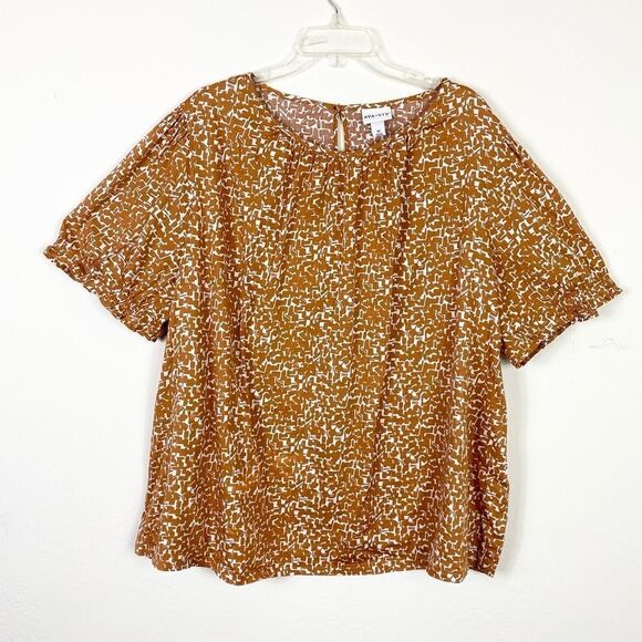 Ava & Viv Orange & White Patterned Puff Sleeve Shirt Blouse - Picture 1 of 4